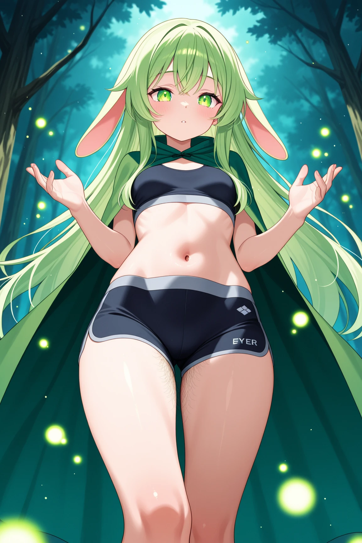 rabbit girl,brown long hair,brown fur,wavy hair,outdoor bath,moonlight,night,pond,stand in pond,light and shadow,medium breasts,nude,thick neck fur,thick pubic fur,blush,looking at viewer,wet body.armpits fur,soak armpits,ultra detailed armpits,shiny armpits,wet legs,wet arms,sweat,glasses,carrot collar,carrot hairpin,grin,one eye closed,shiny skin