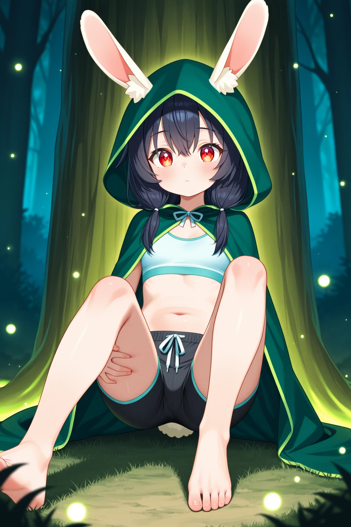 ridiculous resolution, high resolution, (masterpiece:1.4), super detailed, in a middle of forest, 1girl, black hijab, bottomless, open panties, lying, warm, summer, vibrant colors, best lighting, best shadows, wet, hot.
