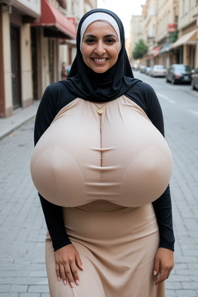 ((PENCIL HOTSKIRT)), adorable, 1 girl, (face to face), , baby face, happy, medium portrait, (face details: 1), (eye details:1), ((naked big breasts)). wearing ((CROPPED SHIRT)) Cute posed. proportional body. Ultra High Res. realistic: 1.4, UHD, poke ((HIJAB STYLISH style)) , (Gigantic:1.499), ((ARM MUSCLES :1.25))