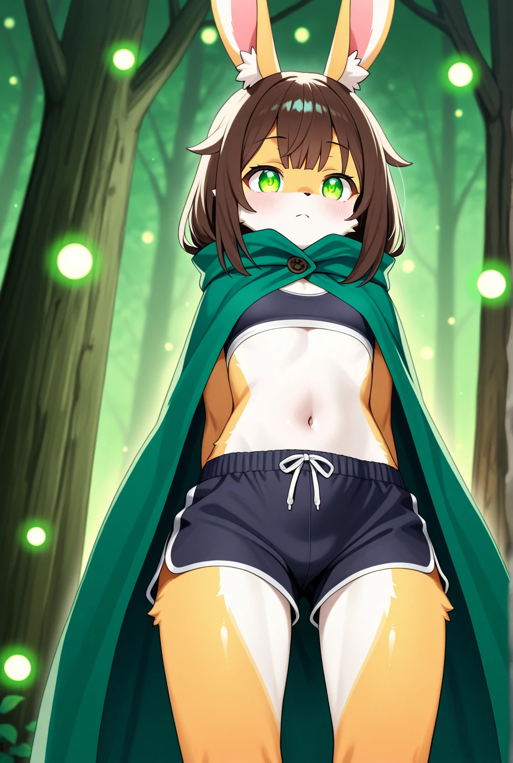 (holo:1.5), (holoCoat:1.5), SFW, 1girl, looking at viewer, standing, upper body, leaning forward, outdoors, forest, snow, (( under boob )), small chested ,(( small thin green cotton underwear)),  open mouth, fang, smile, invisible tank top, top less,  ( ear ring, tight choker, short tail, nervous, smile, shaking motion lines), (wincing), nipple outlines,  small clothes,