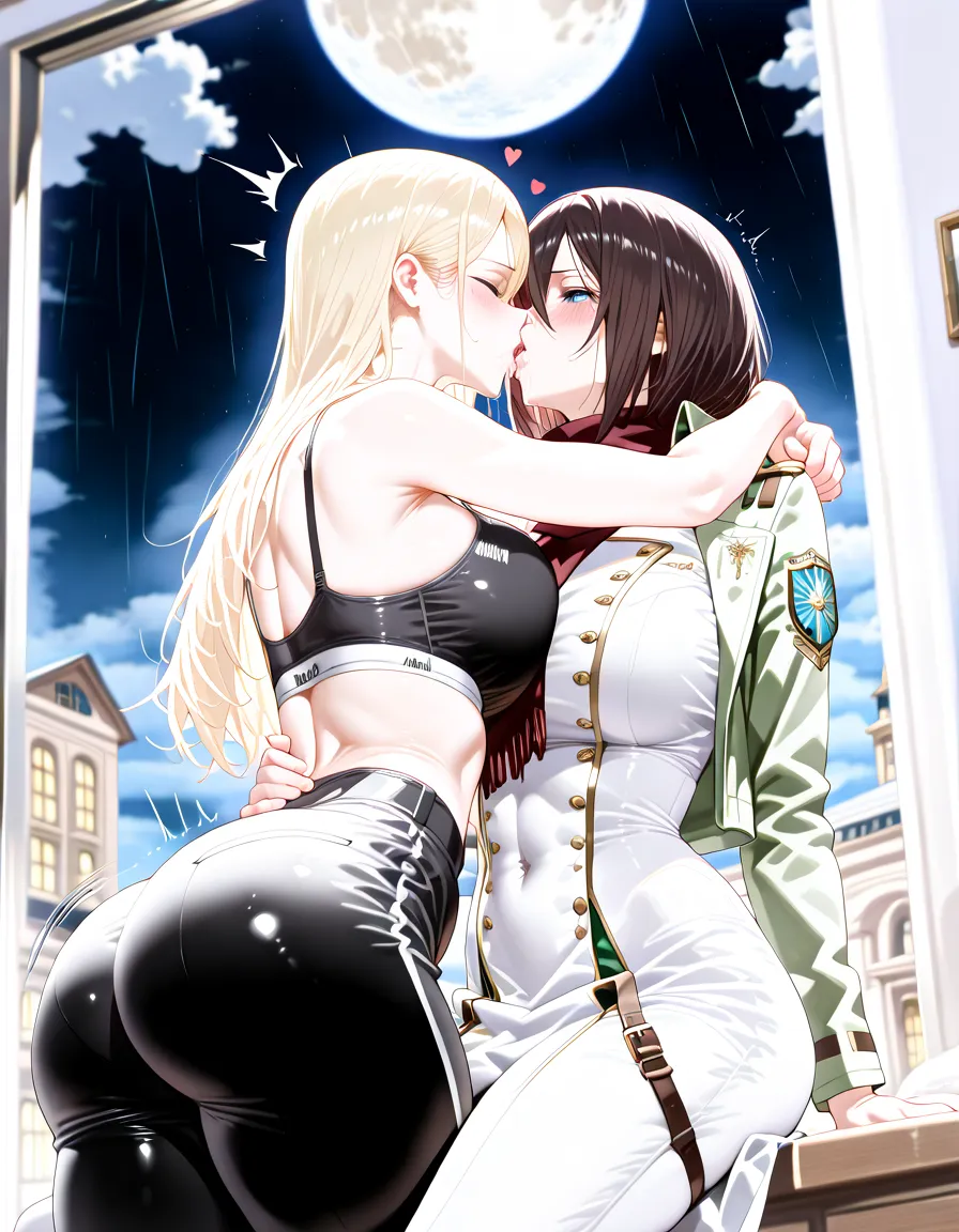 Hardcore Lesbian kissing in tight  white jeans 