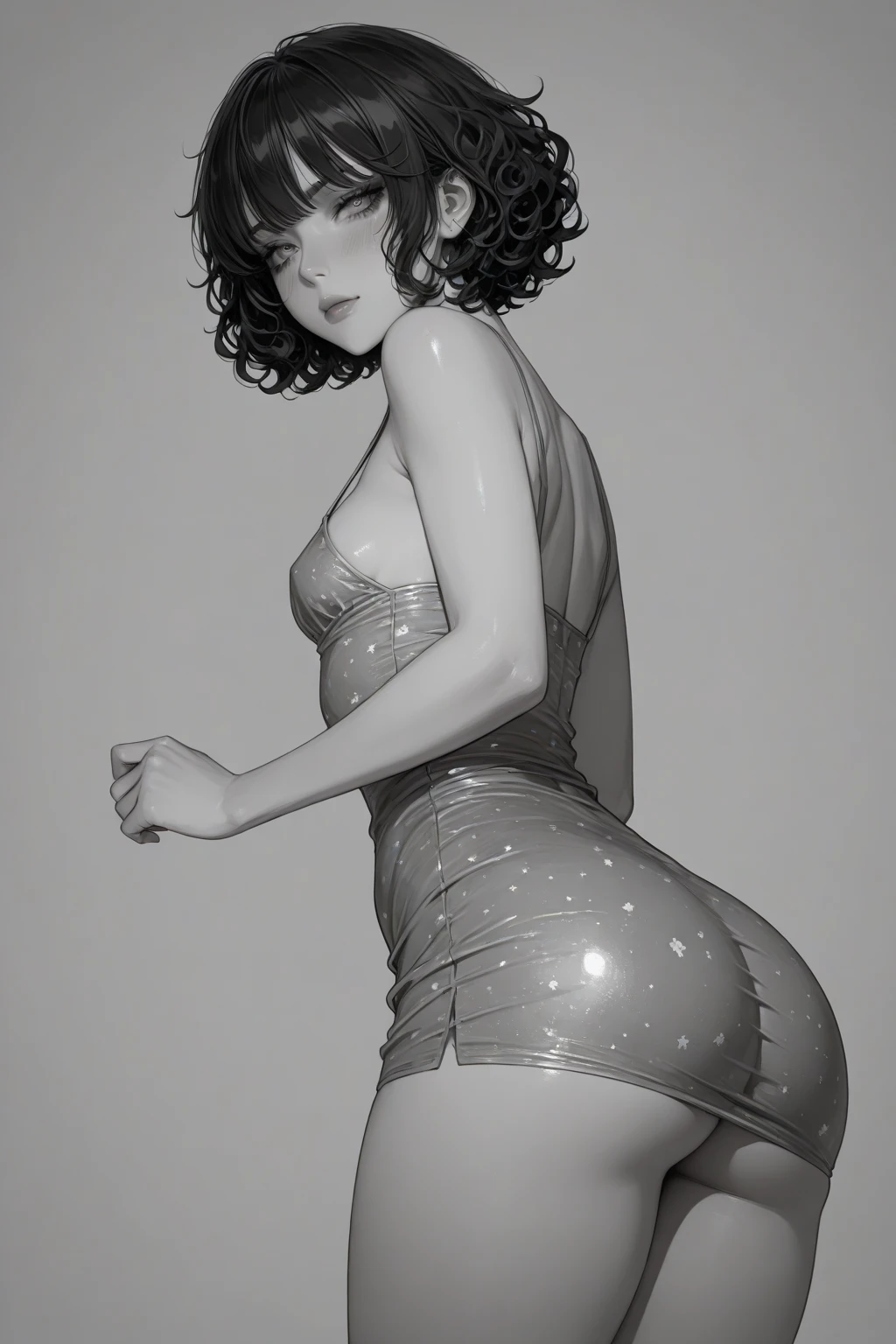 "ultra-realistic, perfect round shaped ass, long legs, curly red hair, detailed facial features, vibrant colors, high-resolution masterpiece, professional lighting, bokeh, realistic texture, polished skin, sensual pose, captivating expression, neutral background, holds-up thigh high stockings"