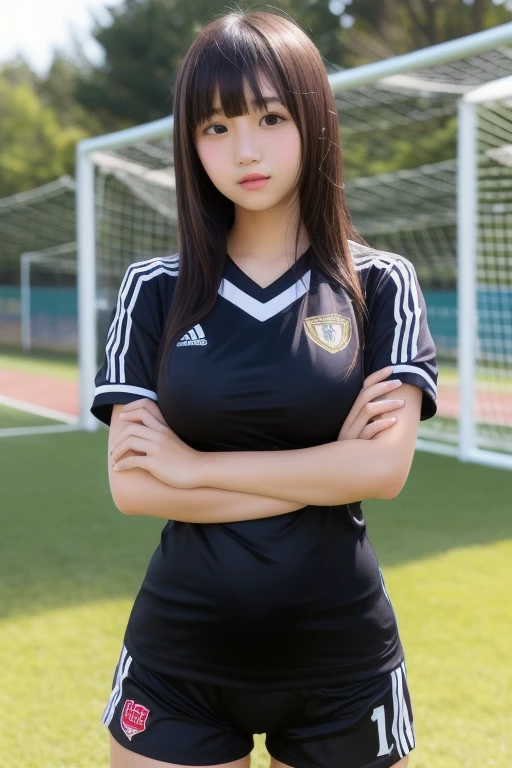 UHD, retina, masterpiece, ccurate, anatomically correct, textured skin, super detail, high details, high quality, award winning, best quality, highres, 1080P, HD, 4K, 8k, 16k、soccer court、soccer ball、Soccer Shoes、soccer uniform、(very cute girls:1.6)、(very big breasts:1.1)、(((((Soccer with all your might)))))、(love juice:1.5)
