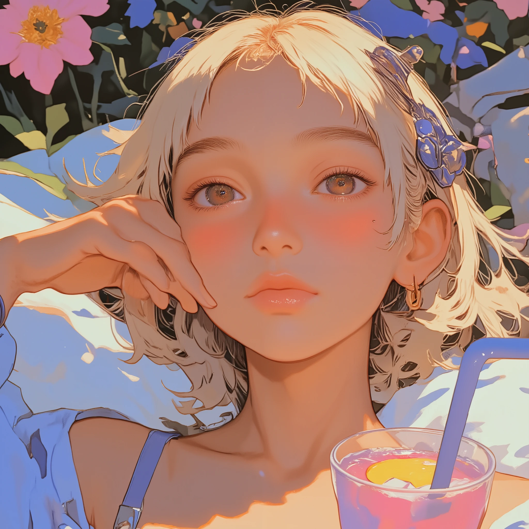 Blonde woman in bikini raises her hand and poses for a photo, Stop 4 *, Portrait of a Japanese Gal, Ayaka, reol like a portrait of a woman, shikamimi, Stop 4, Ayami Koji ima, ( ( Stop 4 # ) ), Japanese Goddess, Mayuri Shiina wearing a blue bikini with a crown on her head, eating and drinking, Asuka, Hey