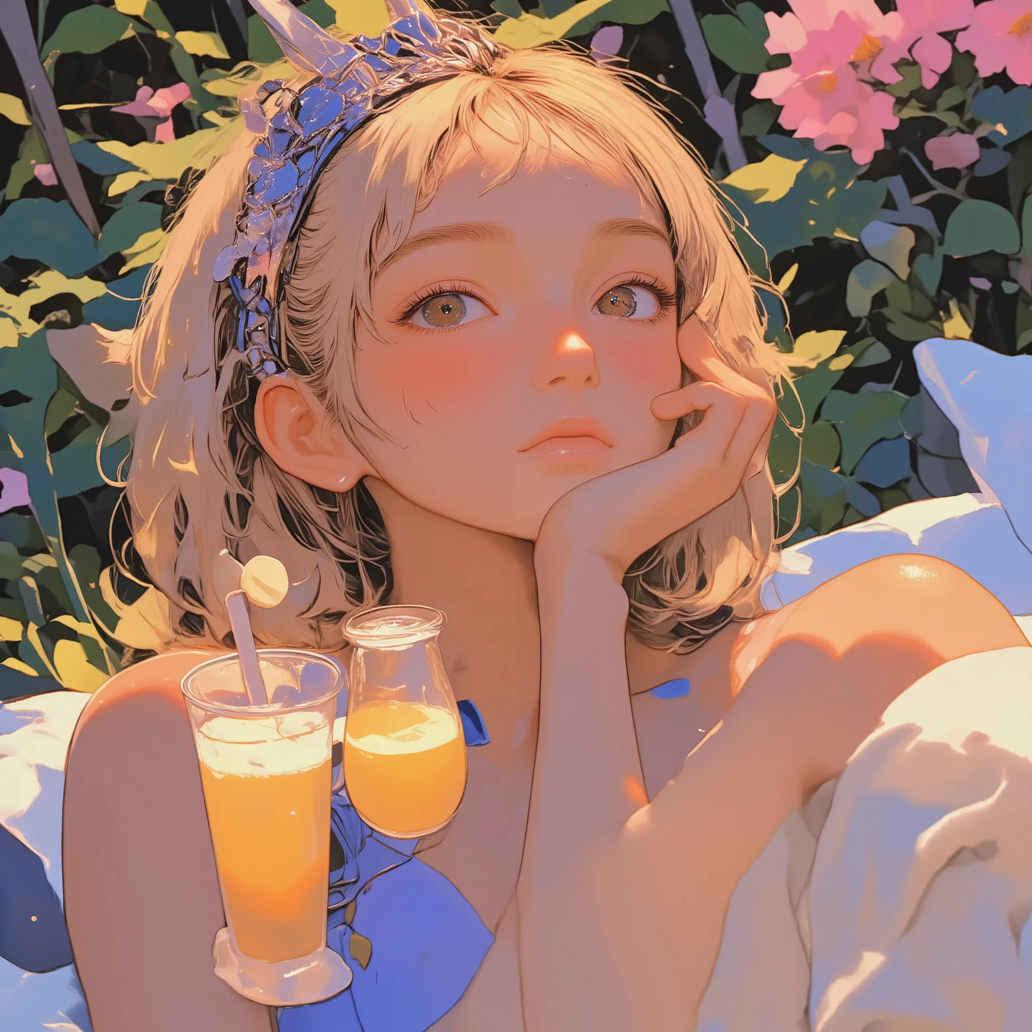 Blonde woman in bikini raises her hand and poses for a photo, Stop 4 *, Portrait of a Japanese Gal, Ayaka, reol like a portrait of a woman, shikamimi, Stop 4, Ayami Koji ima, ( ( Stop 4 # ) ), Japanese Goddess, Mayuri Shiina wearing a blue bikini with a crown on her head, eating and drinking, Asuka, Hey