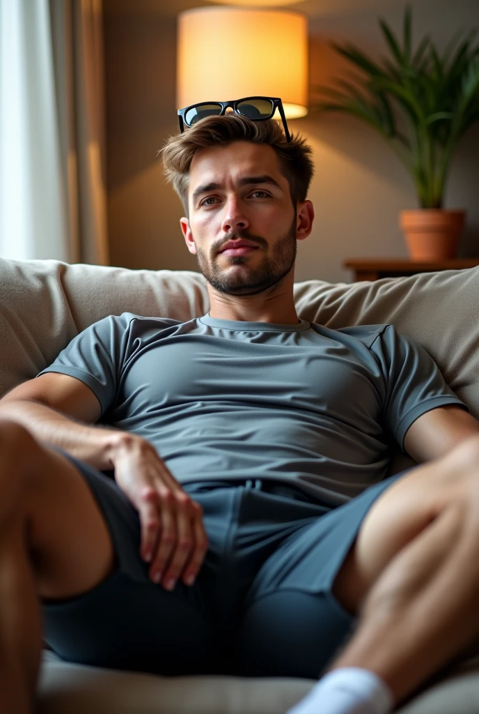 a high quality realistic image of a sedentary man sitting on the couch