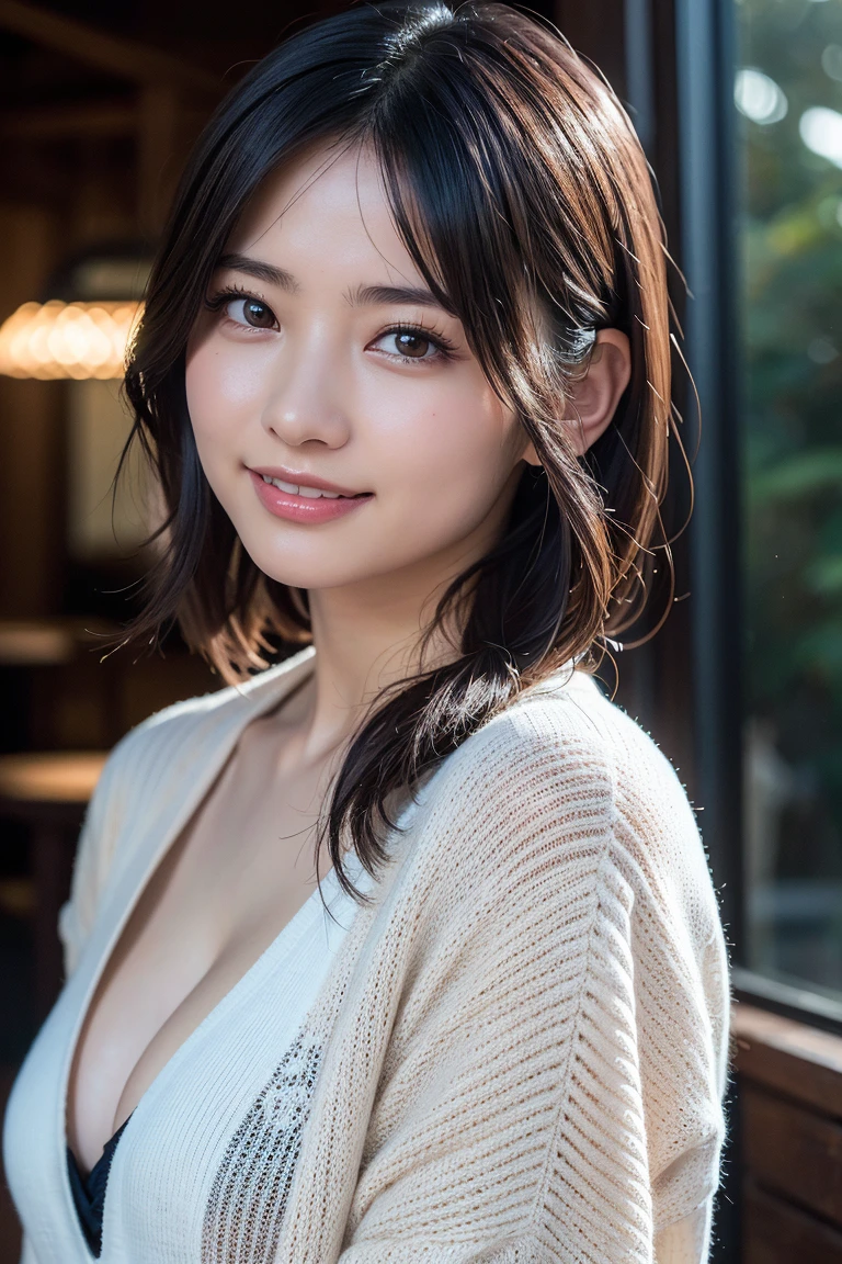 uedareina,One Girl, (beautiful girl, Delicate girl:1.3), (14 years old:1.3),
break, (Cardigan Costume:1.3),
break, (Sitting in the forest:1.2),
break, Very beautiful eyes, (Symmetrical eyes:1.3),
break, Small breasts, Brown eyes, Parted bangs, Brown Hair, (Upper teeth, The best smile:0.2),
break, (Eye and facial details:1.0),
break, (masterpiece, Highest quality, Very detailed, Detailed face, 8k)