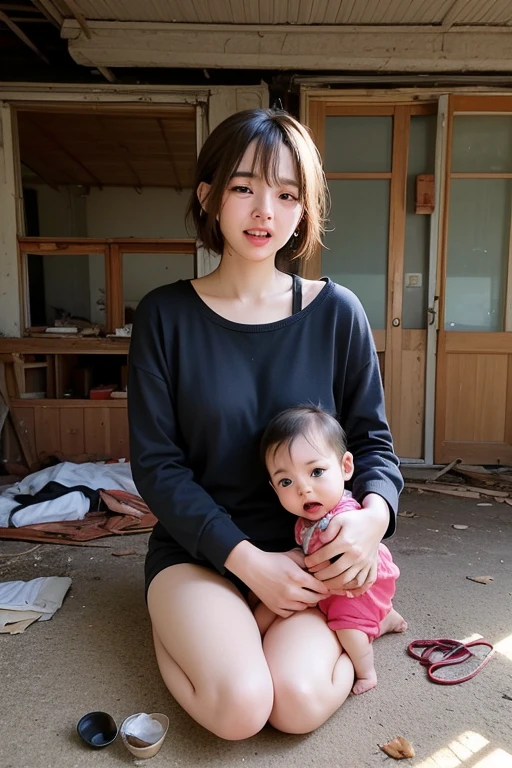 there is a baby that is standing up on a wooden table, jia, ruan jia beautiful!, yan, jinyiwei, li zixin, babies in her lap, 2 years old, miko, lulu chen, crawling towards the camera, bo chen, cheeks, yuli ban, zun, mischievous expression, xiaofan zhang, iphone capture