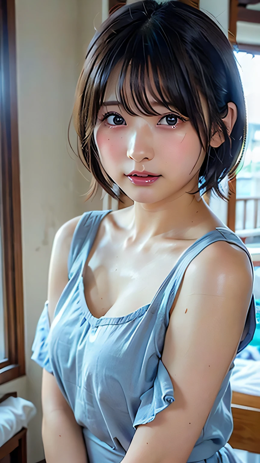 ((8K picture quality、Raw photography、beste-Qualit、шедевр))、High detail RAW color、Photo Professional Close Up Photo、(realisitic、photo realism:1.3)、、((erotick、A sexy、Super-High Resolution、Soft lighting、accurate hands without incongruity))、FULL BODYSHOT、(highly detailed CG8k wallpaper)、(extremely delicate and beautiful)、(шедевр)、(beste-Qualit:1.0)、(Super-High Resolution:1.0)、、perfect hand、perfect foot、Perfect fingers、perfect  face、Perfect body、perfect anatomia、Realistic skin、japanes、japanese idle、babes、16yo girl、skinny、short-hair、Young Face、Camera gaze、Sister's room、Girls are facing each other、Open knees、Open your crotch to see your .、student clothes、gargantuan boobs、 protruding from ,、with round face、Baby face、Shirt open、Shirt buttons open、(( 、Thin white  in fabric)）、 sways upwards、((Show each other your crotch))、Thin white  in fabric、Showing  straps、鎖骨、（ ）、FULL BODYSHOT、((  expressions))、See-through 、Thin 