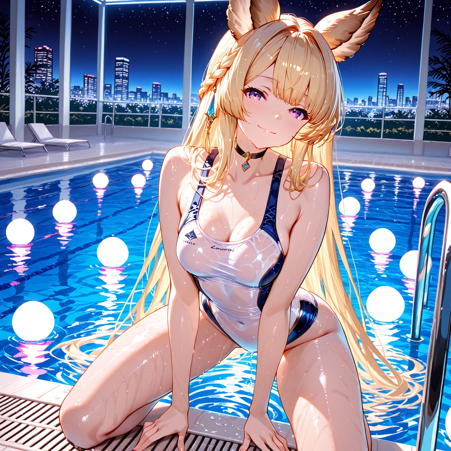 ((masterpiece)), ((Highest quality)), (Super detailed), Anime Style, Pool, pretty girl, One girl, alone, ((Beautiful Eyes)), smile, bikini00,