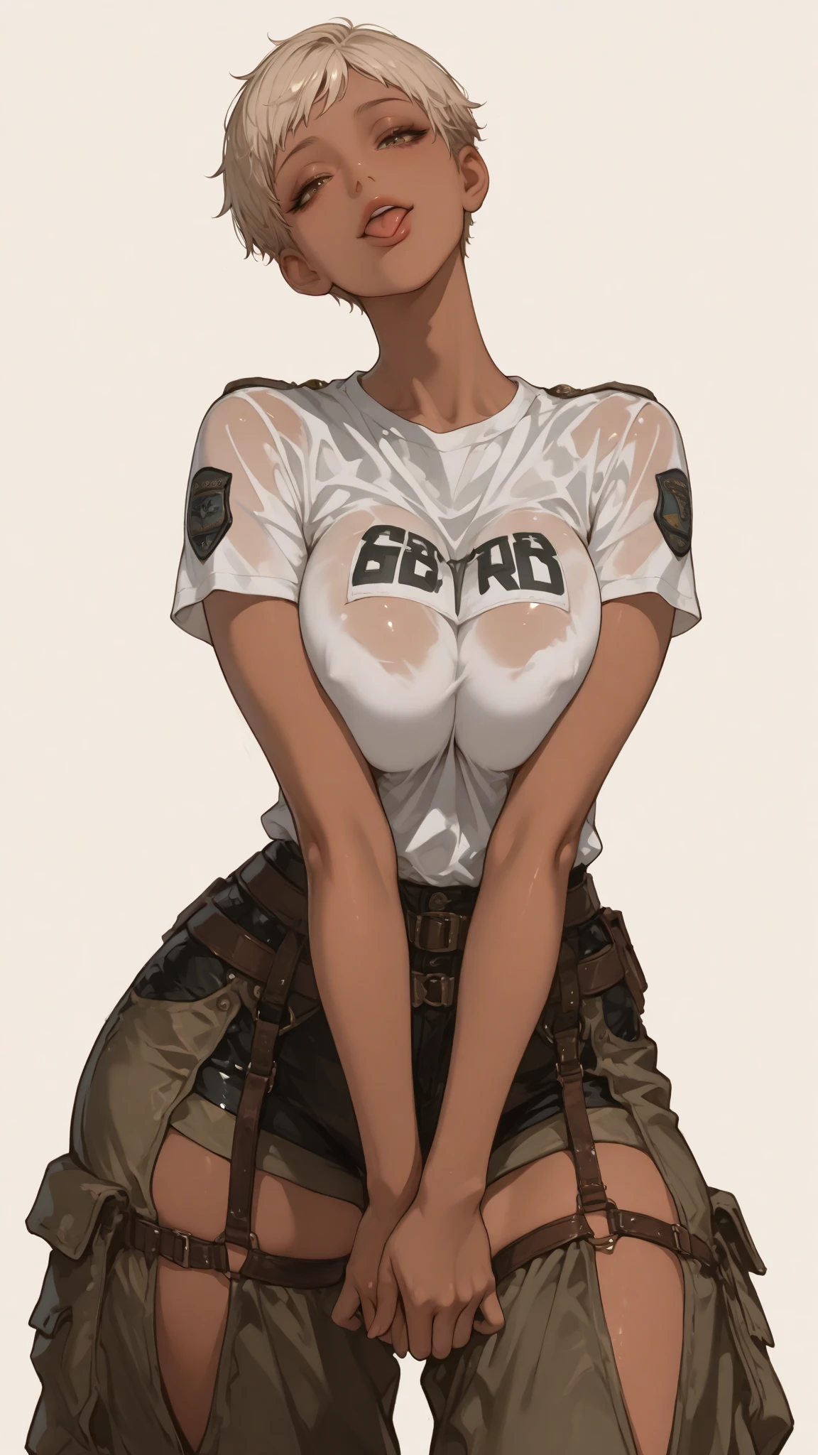 masterpiece, best quality, ultra-detailed, Potrait of beautiful , (chubby) (sexy), (plump), (curvy), (sexy), ((tomboy)), (anime), (Saggy breasts), (Plump), ((very short hair)), (boyish), (muscular), (naughty), (young), (overweight), (Short Hair), (pudge face), (cute), (sexy), (Brown Hair), (big areola), (nipples), (nude), (fullbody)