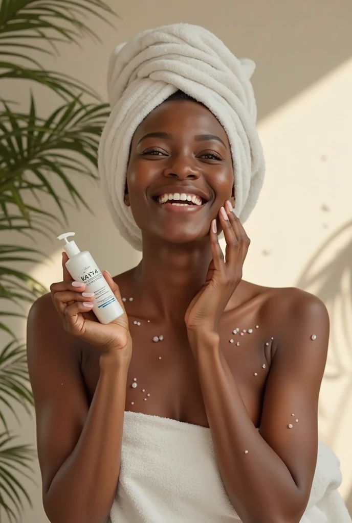 Anikaxxx is beautiful and has radiant, blemish-free skin., in a modern, stylish bathroom with soft, warm lighting. Wear a hair band, leaving his face completely visible. He is applying a white face cream while smiling , reflecting satisfaction and well-being. In the background, beauty products are seen well organized in a clean and tidy environment. The image conveys relaxation, self-care and a focus on natural beauty. (anikaxxx)
