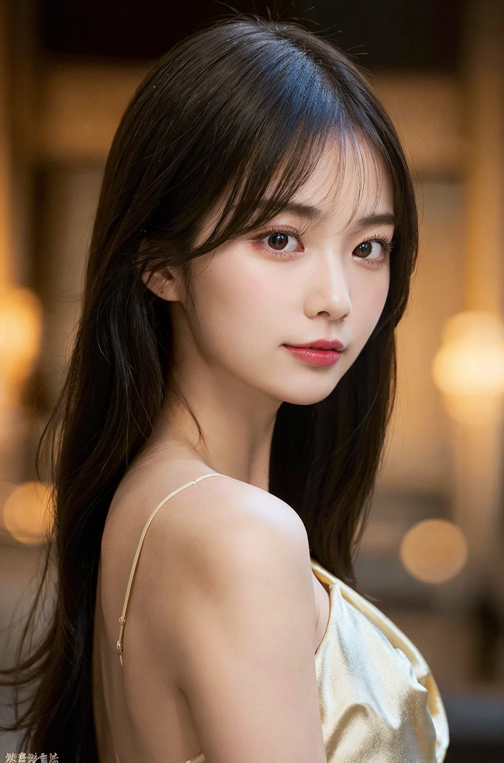 top-quality。８K-Picture。Young gravure idols。Beautiful Women in Perfect Style。Slender but big breasts。The attraction of the gap。Slim abs。dark brown  hair。(Colossal tits：1.4)。kawaii eyes。Double eyelids。long, Wavy Hair。Very delicately drawn face。Perfect Style。Shot in a red swimsuit。(The fate of gravure idols、Colossal tits：1.4)。Subtle smile or shyness。