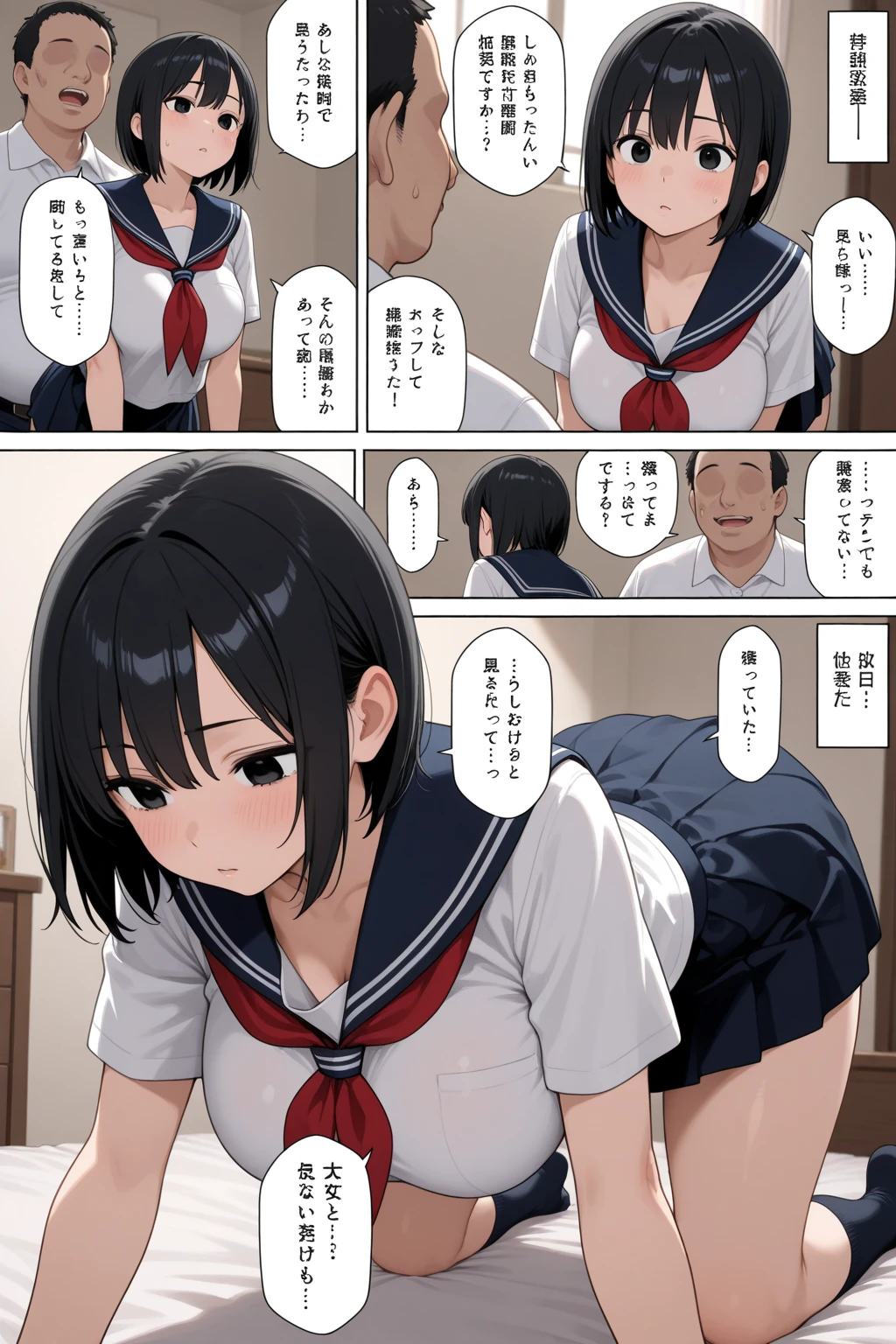 Illustration of a fair-skinned Japanese college girl with a big butt A cute, Chinese-style college student is lying naked on a gray sofa in the living room. She is crying after being publicly spanked in front of her younger brother with a wooden body brush by her older brother for a false accusation of shoplifting.、Long black hair