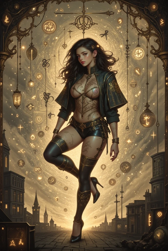 a sexy girl in a sexy dress tends the store at the counter, fantastic store, Fantasy world, dark, disturbing, strange, unnatural, (Rembrandt Lighting: 1.3) light particles, lens flares, store with several tentacles inside large jars, , a woman shopping, live tentacles for sale inside jars, side chest, forest cat on stage, close-up of the upper part of the body, artistic masterpieces that will go down in history, fantastic backgrounds, memorable scenes, fantastic angles (masterpiece : 1.2), (best quality: 1.2), intricate details, newest, AI generated (Bill Sienkiewicz inspired art, intricate details, oil painting)