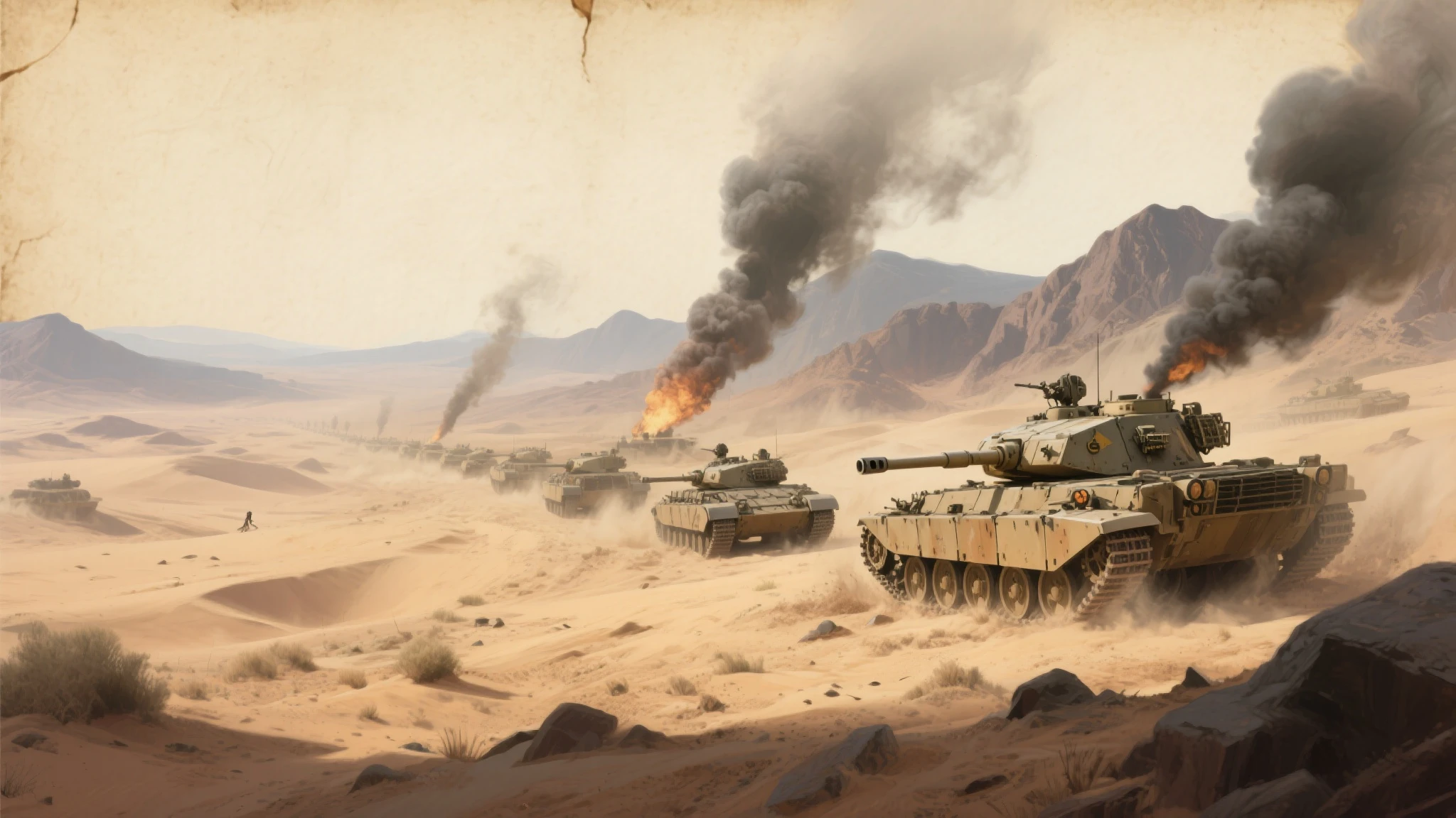 A tank, soldiers, money
(best quality,4k,8k,highres,masterpiece:1.2),ultra-detailed,(realistic,photorealistic,photo-realistic:1.37), HDR, UHD, studio lighting, extreme detail description, professional, vivid colors, bokeh, oil painting
The scene features a massive tank at the forefront, showcasing its powerful and awe-inspiring presence. The tank is intricately detailed, with carefully painted textures and realistic reflections that enhance its realistic appearance. The soldiers, wearing camouflage uniforms, are positioned around the tank, ready for battle. Their expressions depict determination and focus, with detailed facial features, including intense eyes and strong jaws. The soldiers' actions and movements suggest that they are preparing for an upcoming mission. 
In this highly detailed artwork, money is scattered on the ground, symbolizing the wealth and resources associated with the military. The surrounding environment is realistically depicted with a backdrop of rugged terrain, adding depth and realism to the overall scene. The color palette used in this artwork is vibrant and dynamic, with vivid shades of green, brown, and blue, enhancing the overall visual impact. The lighting in the scene is carefully balanced, with a dramatic spotlight effect illuminating the tank and soldiers, creating a captivating atmosphere. This masterpiece showcases the skillful execution of an oil painting, capturing every intricate detail of the tank, soldiers, and its surrounding environment.