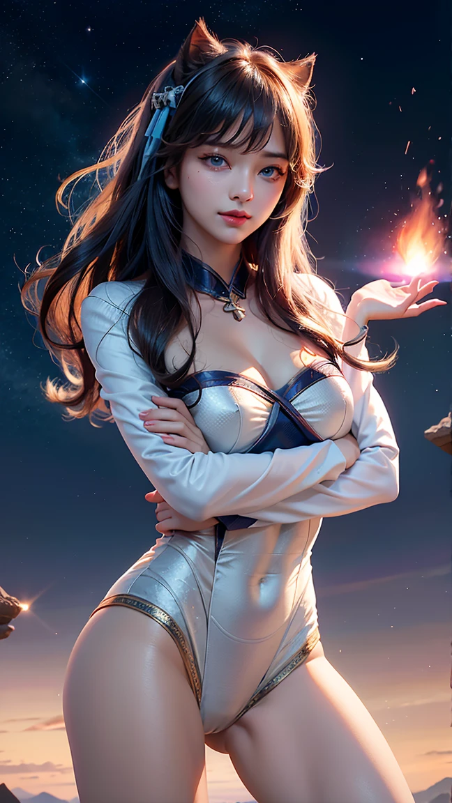A heroine born from a vortex of light、Wizard、transparent costume、Crystal clear body、See-through costume、The body is visible