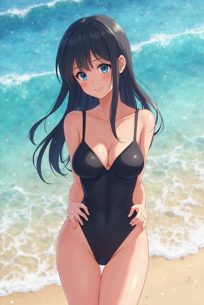 ((Photos of cute Japanese women with huge breasts)), 18-year-old, ((Wearing a slingshot swimsuit)), ((Highest quality, masterpiece, Ultra high definition)), ((High resolution photos:1.2)), cute, cute, teens, Just One, Black Hair, Beautiful Hair, Beautiful Eyes, ((Super huge drooping breasts:1.3)), ((small areola is exposed,:1.2)), Cleavage, Big smile, it was fun, Laughter, Slender body, Perfect body, Highly detailed face, Detailed lips, Detailed eyes, double eyelid, Bare shoulders, Shiny thighs, View the viewer, At the Beach