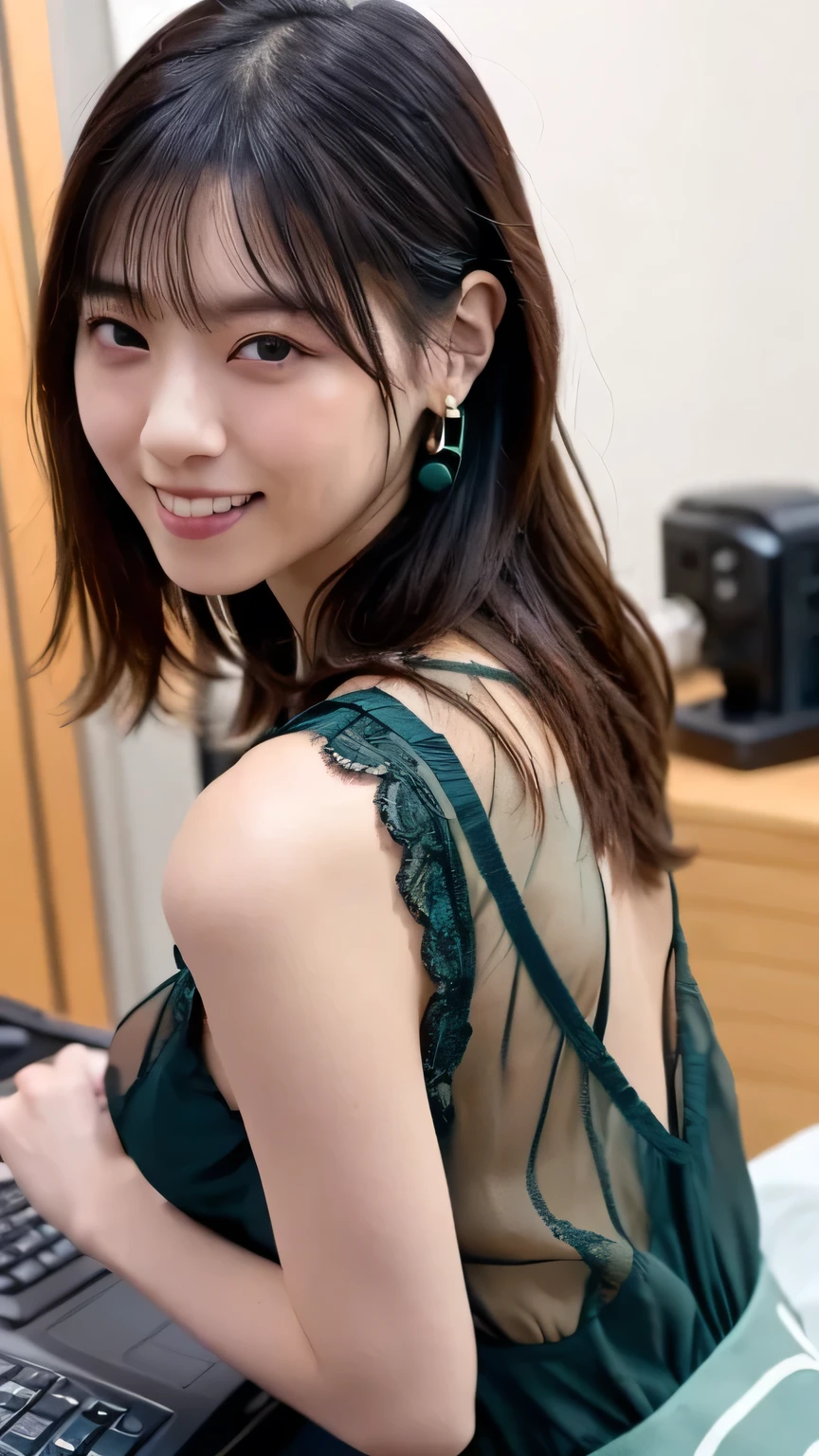 ((Best Masterpiece)), ((High Quality)), ((Real)), ((8k)) Super Beautiful, Cute, Yukaku, Oiran , Tanbo, Luxury Ryokan, Golden Folding Screen, Shamisen, Kimono, Twelve Single Kimono, Japan people, 30 years old, 1 Female, Cleavage, Shoulder out, Sitting on tatami mats, Braless, Slender, Full body, Customer service, Elegant woman, Sony SLR photography, 1 short hair, blonde, looking at camera, tatami room, room with hanging scroll, smile, Background realistic, photo,mole under eye, front view