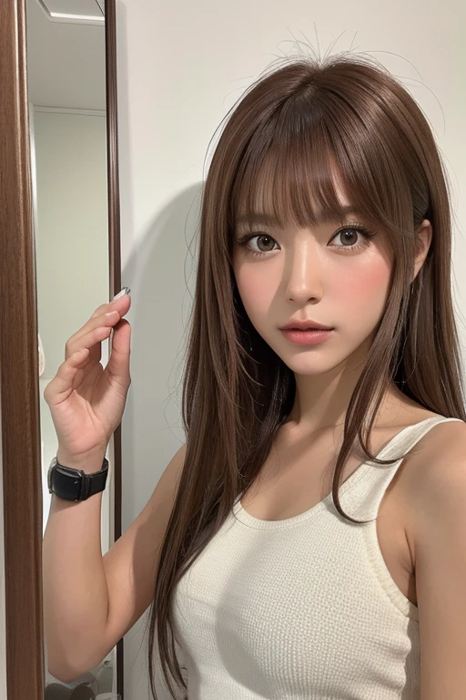 Uma garota tirando uma foto no espelho 