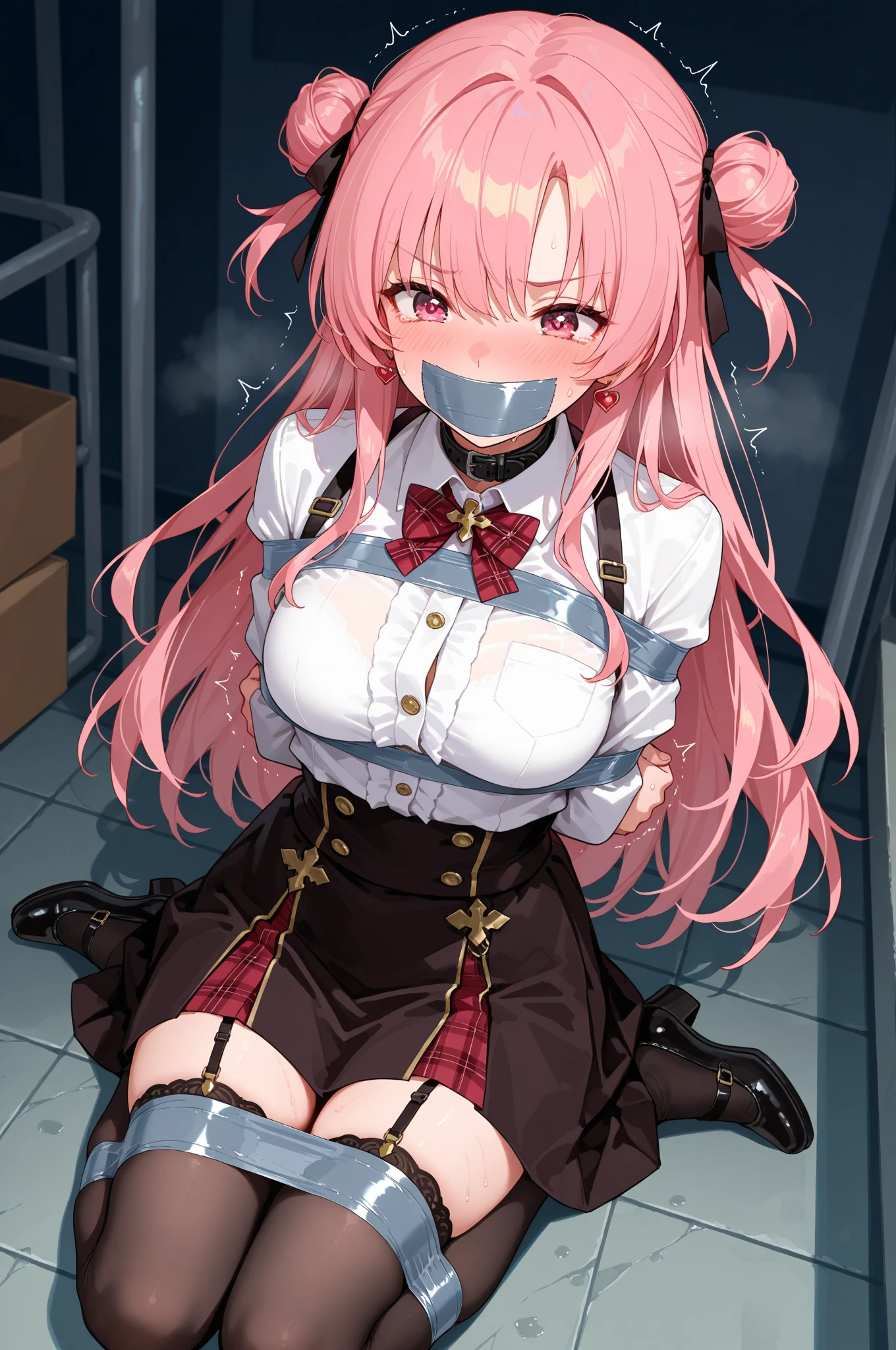 ((Masterpiece)),((high resolution)),((Best Quality)),Anime illustration,((1girl)),saigyouji_bend down_touhou,Feeling embarrassed,Are crying,15 years old,(Young),baby face and big breasts,large breasts,(low length),(Short),(child),orgasm,drunken eyes,Slave Collar,naked ,pussy juice,rope bondage,arms behind back,bound arms,bound breasts,((wooden horse)), (crotch rub),ball gag,