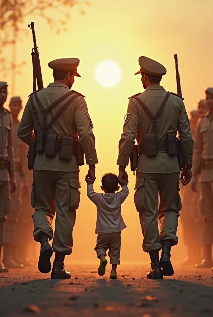 Paint a child standing and putting hand on the head hello/goodbye to a soldier and that child’s shadow look like a soldier