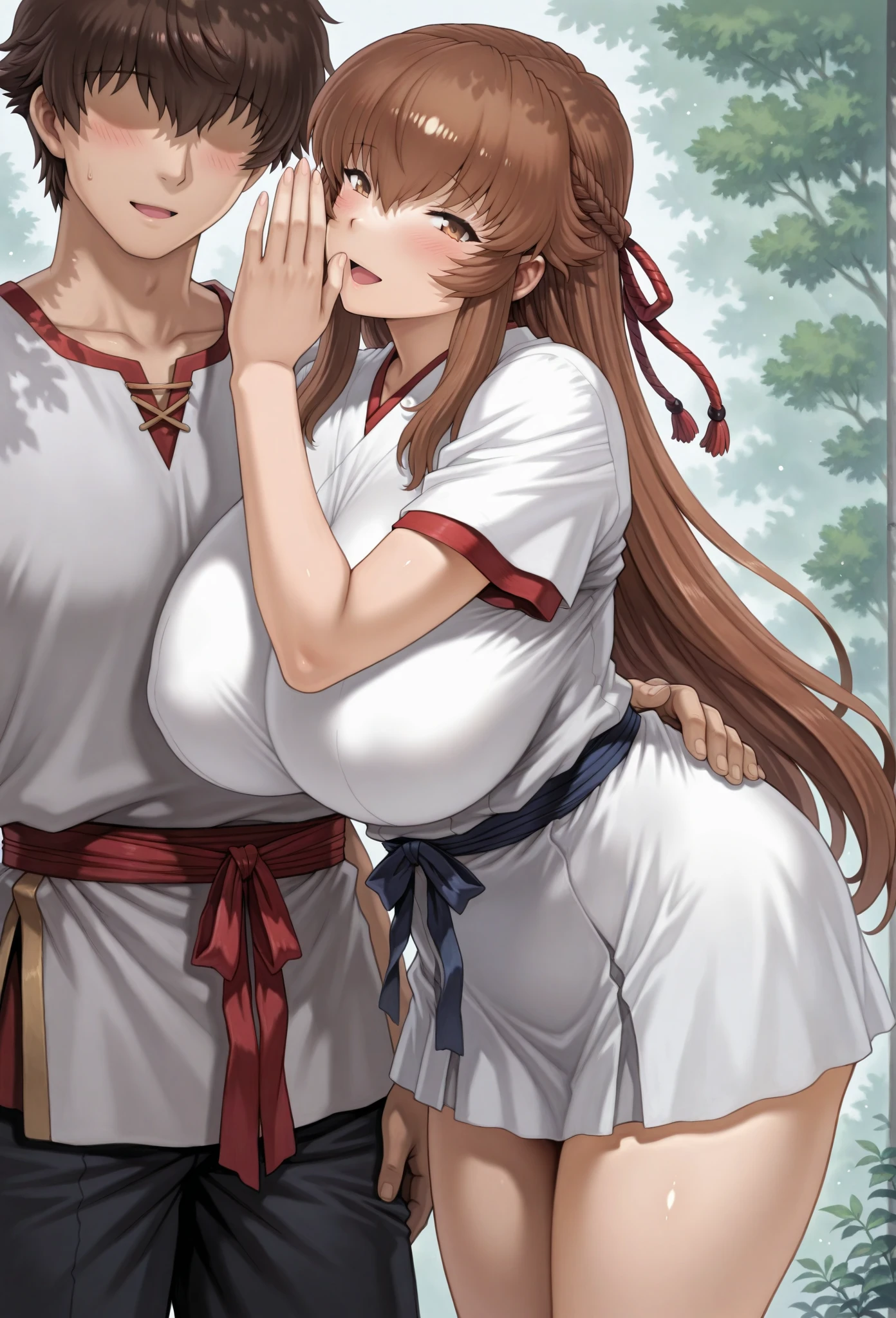 masterpiece,hentai anime character, I'm straddling a man's crotch, Ryza having intense cowgirl sex, (((Aggressive vaginal sex: 1.2))), favorite,Bounce and shake wildly,, 32K,Super detailed,Ultra-detailed,Big Breasts, Vibrant breasts, Short brown hair, shirt, Shorts, Red shorts, White Beret, Black knee socks, Ryza outfit, loungewear, {{A biological weapon that preyed on the sleeping Ryza and transformed into her appearance, Big  bouncing}}, Shake violently, Overall view, Town, NSFW