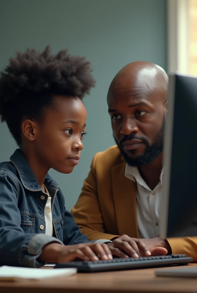 Black Man working on laptop at home while his 3 kids are playing in the background of the picture,imagem de alta qualidade em 3D