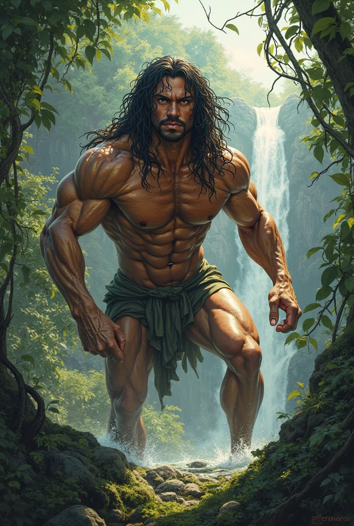 An indiginous man from Brazil there was the god Tupã, considered the god of thunder and rain, he was muscular handsome, put bottom of the Amazon with brilliance