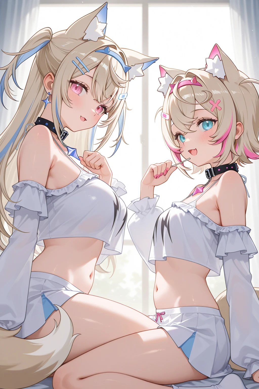 ((masterpiece, best quality)), Delicate face,Beautiful bunny girl,gold,whole body,Long legs,Large Breasts,Gradient double ponytail,Perfect body proportions,Nice pink eyes,Extremely beautiful,transparent, Pure white background,Erotic_lingerie,sexly_比基尼,Lace,Garter stockings