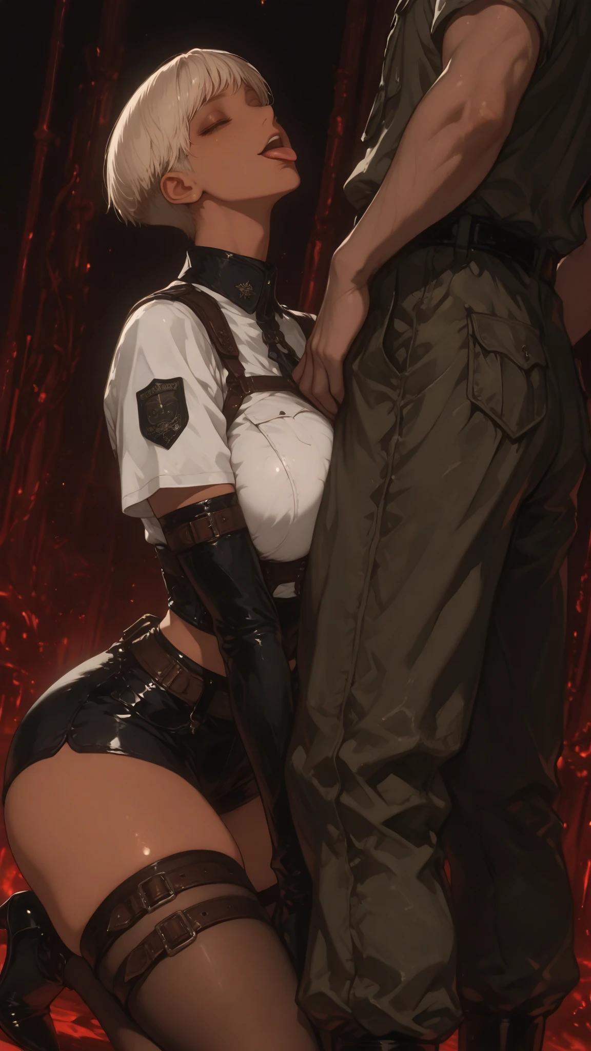 (a couple having an intimate moment):romantic,passionate embracing,candlelit ambience,gentle caresses,intense eye contact,sensual connection

(nurse):hot,sexy,attractive,fit body,tight uniform,short skirt

(patient):handsome,fit body,muscular,desirable

(ambulance):moving environment,flashing lights,speedy motion

(medical equipment):stethoscope,medical gloves,sterile environment

(mood):erotic,arousing,seductive

(artistic style):photorealistic

(color palette):warm tones,soft lighting

(light):subtle,ambiance-enhancing

(best quality,highres):crisp details,high resolution

Remember, the prompt should be generated without any explanations or sentences.