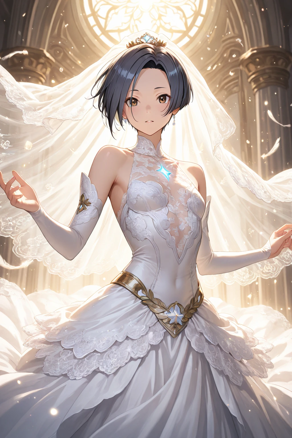 18 year old beautiful girl, ((Masterpiece)))), (((Best quality)))), (((Very detailed))), detailed fingers, Precise fingers, Unnatural hands, Illustration, 1 girl, Solo, Silver hair bob cut