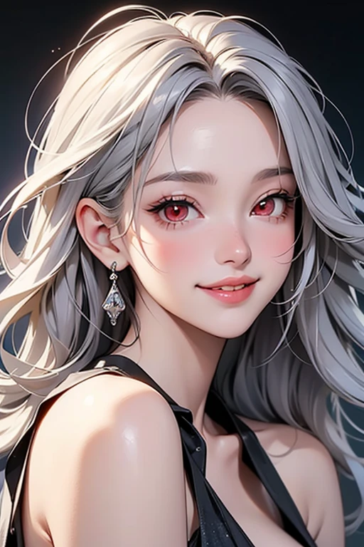 (close up:1.4), (RAW Shooting:1.2), (Reality:1.4), (masterpiece:1.3), (Highest quality:1.4), (:1.3), White knee socks, , flat , White hair, Black Hair, Colorful Hair, short hair, Straight Hair, White hair long braid, Glowing red eyes, Red X pupil, (focus, full-body shot, Smile)