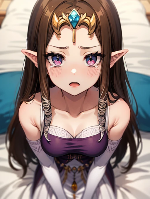 ((((Very beautiful mature woman)))),((surprised),((Scared)),((Close your eyes)),((((Exposed shoulders)))),(((look up))),,((()),,(((Long Hair)))),((Big Breasts)),((((Exposed shoulders)))),((front)),Princess Zelda, ((Highest quality)),,(Very detailed) ,,((Purple blouse)),Brown Hair,((Embarrassed look)),blush, ((Highest quality)), (Very detailed), ,(((Dark brown hair))),Nintendo, (Straight hair), face,blush,((alone)), ((Highest quality)), (Very detailed), ,