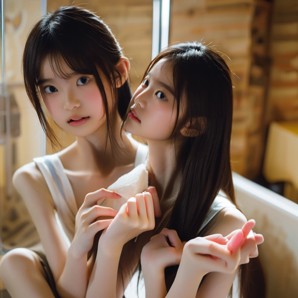 ((top-quality、16 K、masterpiece:1.3))、childish、masturbation、Sandwiching the male genitalia between the crotches、13years、Super Cute、Ribbons in the hair、Twin-tailed、florals、Beautiful woman with perfect body shape:1.4、Slender Abs:1.2、((Brown hair))、((small tits:1.4))、((Kpop Idol:1.3))、((a shower、White turbid water))、(european castles)、((the pose))、((魅惑的))、((Sit up、spread legswide))、((soaked breasts))、Ultra realistic 8K CG、face perfect、flawless、clean、masterpiece、Professional artwork、famousartwork、Perfect smile、beautiful smiling face、beautidful eyes、Twin-tailed、((Perfect female body))、独奏、、(red blush:0.5) 、Seductive look、extremely detailed eye、depth of fields、realisitic:1.3、(ambient lights:1.3)、(Cinematic composition:1.3)、(neons:0.1)、(nffsw:0.1)、AccentLighting、Transparent idle system、Beautiful Women in Perfect Style、full body seen、Show me your right armpit、toppless、fullnude、are visible、Do not wear underwear、The is protruding、Both pubic hair and genitals are visible、Sit down and open your crotch to expose your genitals、Do not place your feet or hands in front of pubic hair or genitals、Do not hide the genitals、Slender Abs:,Pubic hair is see-through、The body is facing this way、Laugh、Opening Mouth、put out the tongue、二重まぶた、matching eyes、full body Esbian、From head to toe、unladylike、Clothes are soaked、Also in the forest