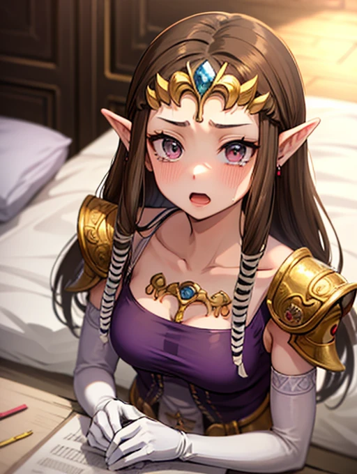 ((Very detailed and beautiful face)),((Please show me your armpits)),((close up of face)),((((Exposed breasts)))),()),((Exposed shoulders)),((((Upper Body)))),((Are crying)),,((alone))Anime art style,masterpiece,(Highest quality), (Very detailedな),(とても繊細でbeautiful),(alone),(Detailed face ),(((Close one eye))),(((((Mature Woman,Queen))))),((とてもbeautiful肖像画)),((crinoline)),,((Straight Long Hair),((Close one eye)),((Open your mouth)),(((Purple blouse))),((Embarrassed expression)),((Dark brown hair)),Blushing,Princess Zelda, ((Highest quality)), (Very detailed), ,(((constrained))),beauty,beautiful,Princess Zelda, Ticker,)),
((At the bed))Nintendo, The Legend of Zelda