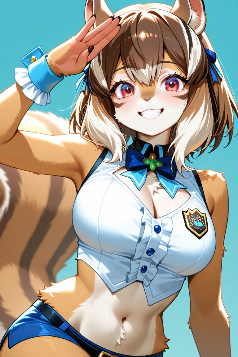 1girl,
izuna \(blue archive\), blue archive, :d, \m/, animal ears, bikini, cowboy shot, cutoffs, fang, fox ears, fox girl, fox tail, halo, halterneck, highleg bikini, looking at viewer, medium breasts, micro shorts, neckerchief, one side up, open mouth, scrunchie, short hair, smile, solo, standing, stomach, strap gap, striped bikini, tail, visor cap, wrist scrunchie,
cyberpunk, metal, glass, high tech, chiaroscuro neon, computers