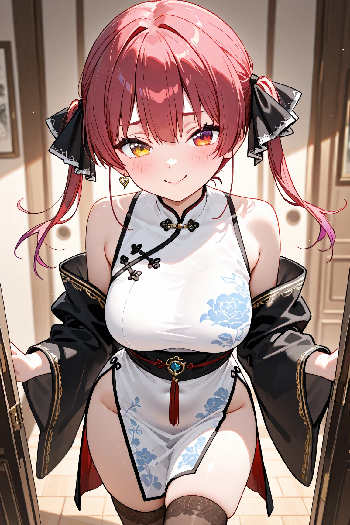 1girl, <lora:PhiluffyAingramV2-000003:1> , PhiluffyAingram, china dress, cleavage, standing,