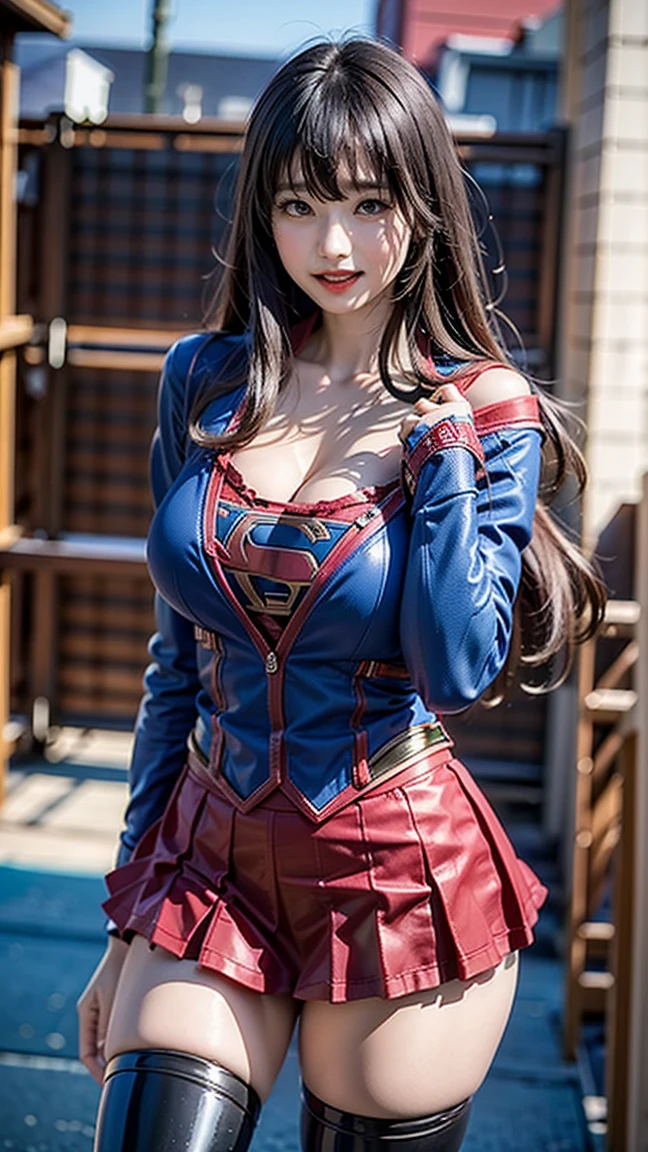 Arte Oficial, Unity 8k papel de parede, ultra detalhado, Beautiful and Aesthetic, Beautiful, master part, best quality, (Zemaranhar, mandala, emaranhado, emaranhar), 1girl, (Supergirl), rabo de cavalo loiro, olhos azuis, pequeno, capa vermelha, saia vermelha, Botas vermelhas, tampo azul, seios grandes, Clavicle exposed, exposed neck, cintura exposta, Voando acima da paisagem urbana, gota de suor, Desviando o olhar, Cyberpunk, adicionar_detalhe, Supergirl, tempestade, epic scene,Detalhes complexos, hiper sexualizada, Hiper provocativo, , Sorriso, hiper lolita, mamilos eretos, Cameltoe completo, Hiperresolución, sardas cheias, thick, juicy lips, Olhos grandes, roupas mal reveladoras, mamilo exposto, expor pelos pubianos