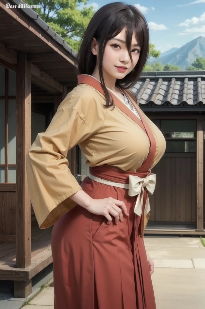 Photography, 1girl, red "Javanese" kebaya clothing,traditional clothing "Indonesian" cloth belt,high detail, ultra realistic, soft focus "Indonesian" Javanese traditional house background, 8K,no defects, photoreal, big breasts