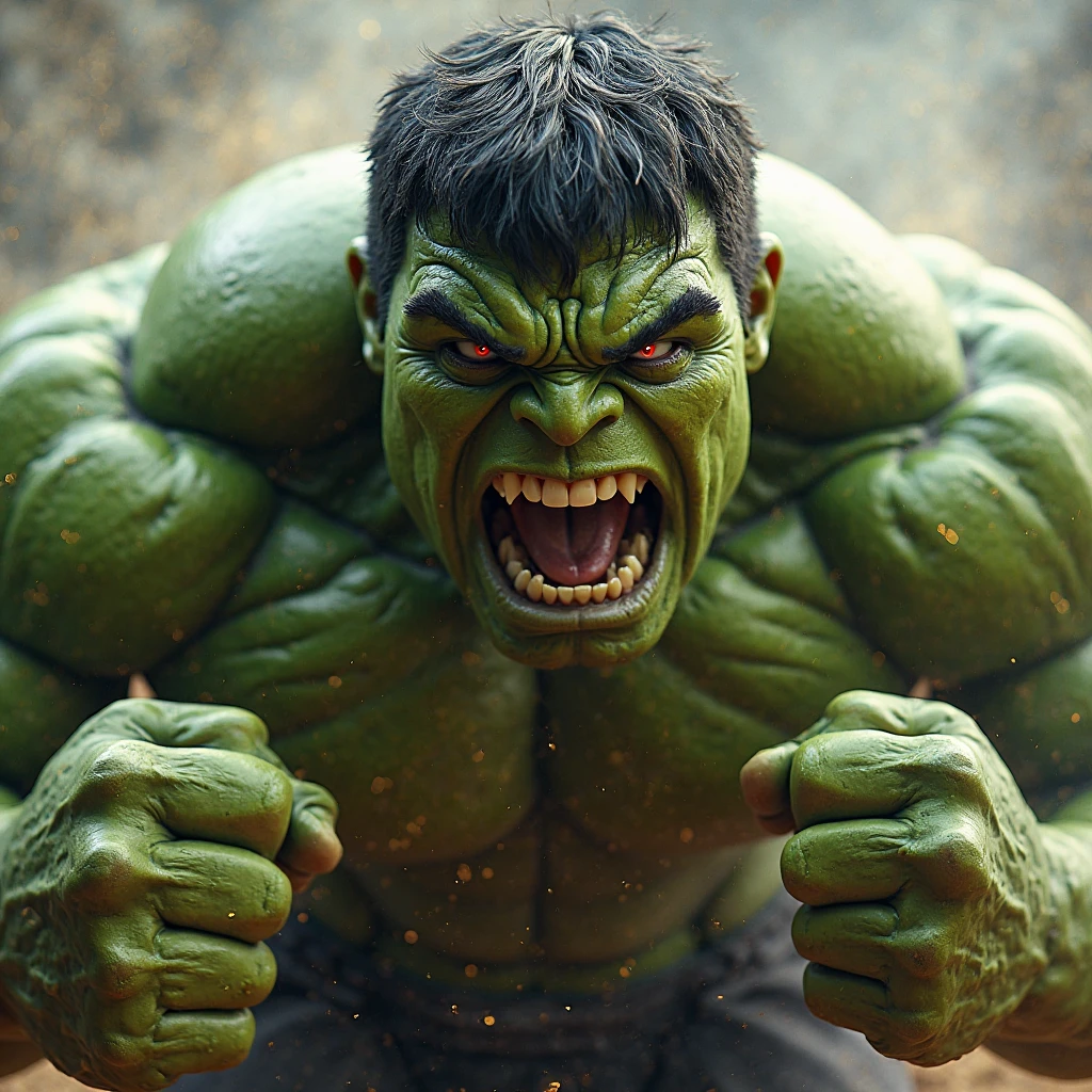 The incredible hulk punches a purple villain who explodes intoslime