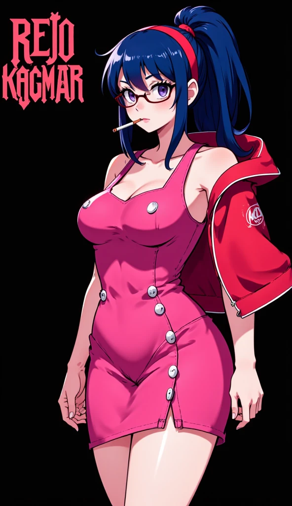 tight latex seifuku, tight latex school uniform, cleavage, big boobs, smiling, glowing red eyes, red latex gloves, red latex boots,