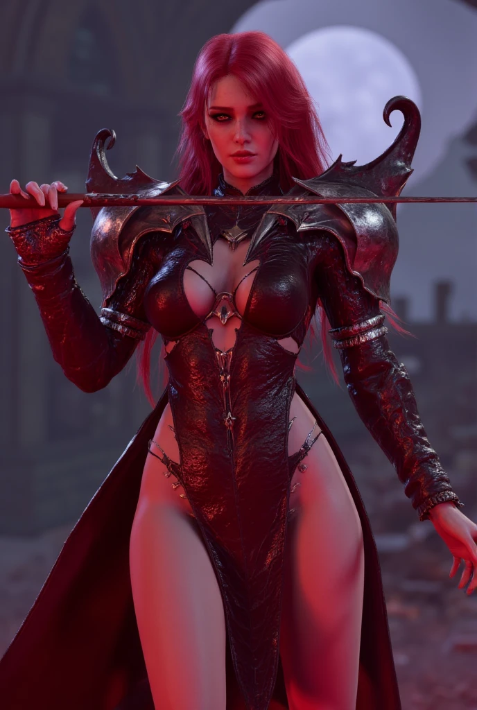 Princess Zelda Rogue, wearing extremely sexy black maid costume with extremely tight white shorts and tight on the body, extremely sensual, ((blood on the body and on the floor)), she has large bat wings, exaggeratedly large breasts, very sensual body, looking at the viewer, smiling, doing sensual pose leaning against a tombstone, short red mohawk hair, sparkling red eyes, macabre graveyard, is at night, fog, skulls on the ground, tombstones, terrifying weather, a full moon in the sky, (((full body))), 16k, UHD, Better quality, better resolution, better detail