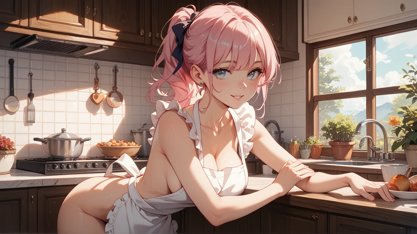 (masterpiece, best quality), 1girl, Salmon pink Bohemian Twists with Beaded Headband, Size E breasts, <lora:tablesex:0.8> table sex, masturbation, crotch rub,