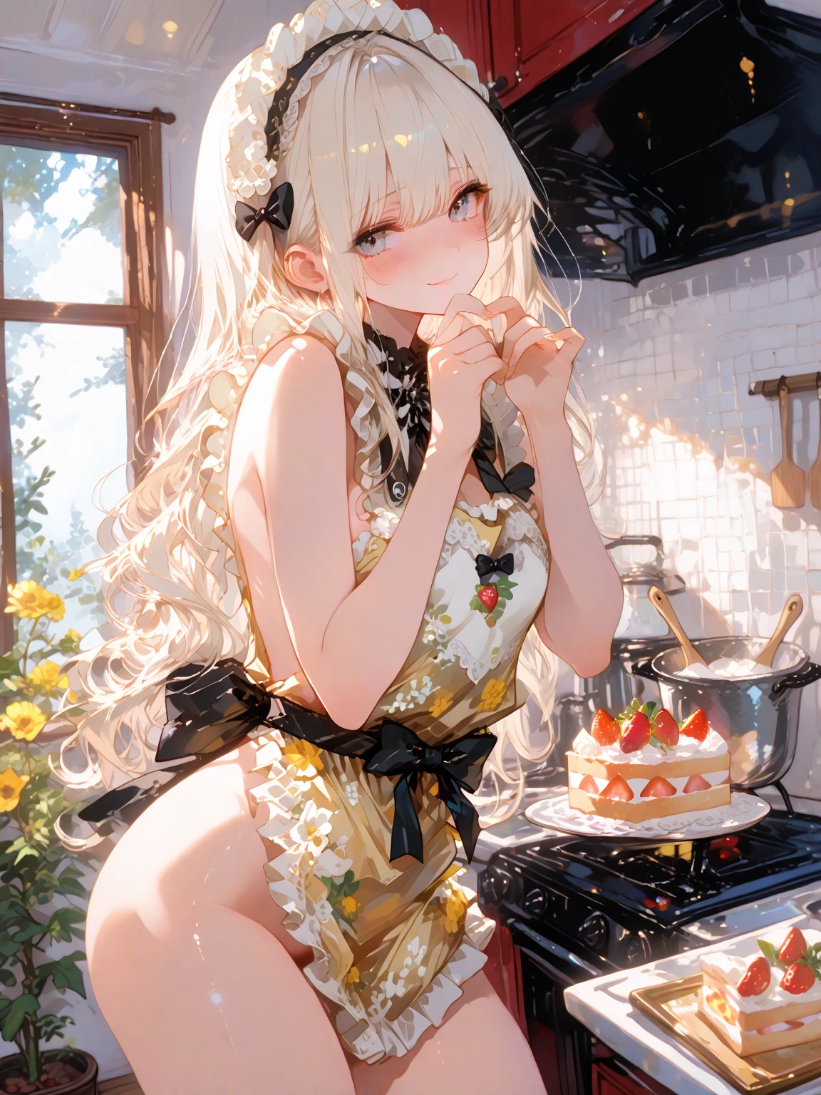 (small breasts:1.2), (perky chest:1.2), (pointed chest:1.2), (Pudding cake magazine cover:1.3),(from above:1.0),(shoot from the side:1.1),masterpiece, 1girl, Amazing Cleavage:1.1, thin waist, optimum,tmasterpiece,hight resolution,best qualtiy,hyper HD,super detailing,awardwinning,a 18yo cute girl,(The upper part of the body),??????? correct,Beautiful Black miniskirt,garters,Gaze,Small face,bangss,holster,Beautuful Women,hands up,leg holster,Gaze,black boots,Cowboy Shot,cute face,a blond,Longhaire,Twin-tailed,Braids, Hairline,(scarlet eyes),long eyelasher,Hanging eye corners,White skin of the, ((see through camisole:1.1)), ((Sheer nipples:1.0)),Rocket Tits,(Slim body),smile,seductive weak smiling,(with sparkling eyes and a contagious smile),little open mouth, Looking at Viewer,