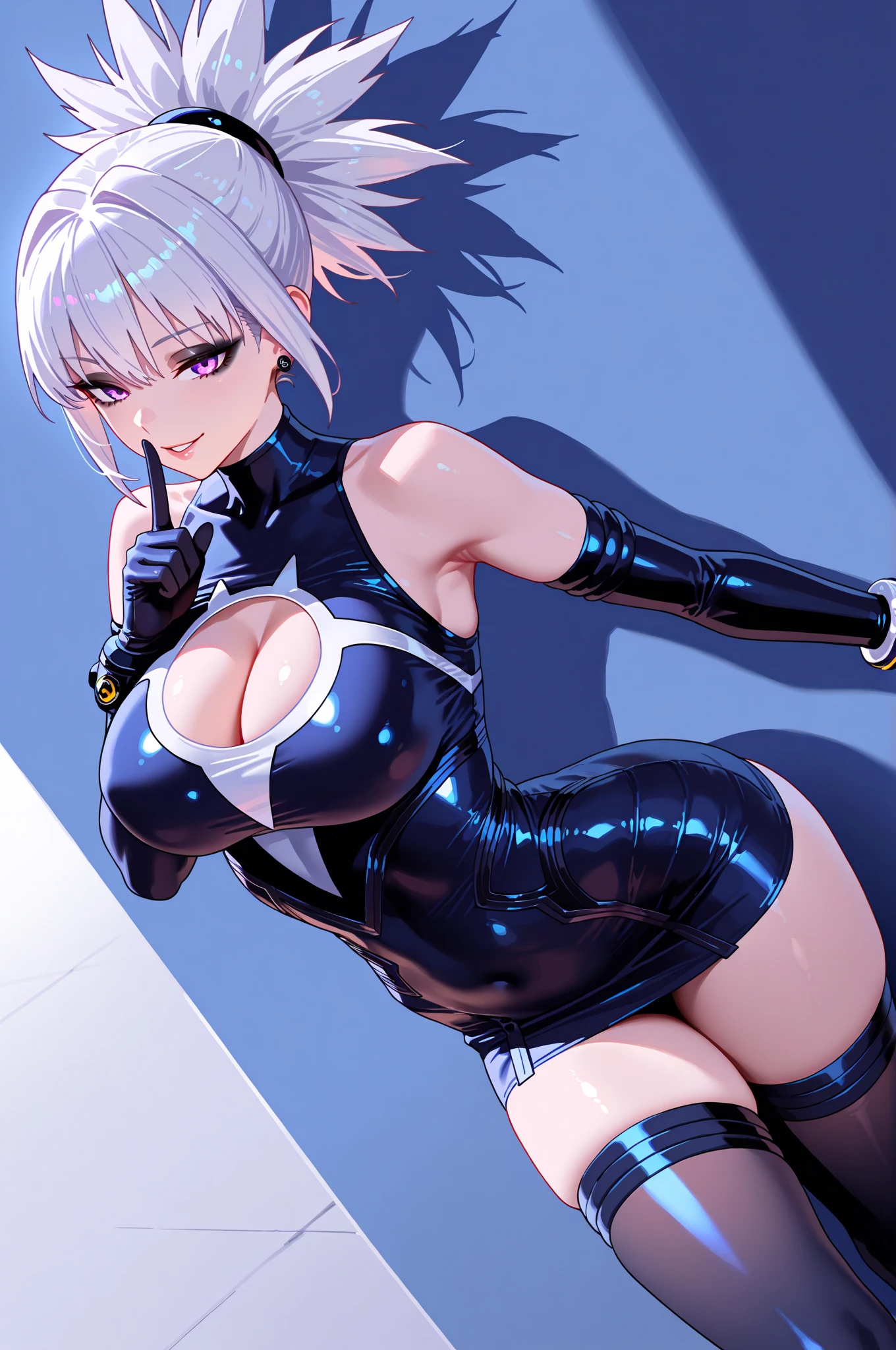 (Highly detailed CG Unity 32k wallpaper,masterpiece, Biological, whole body),(Best lighting, Best Shadow, Very delicate and beautiful),(ONE girl),blue eyes, Big Breasts,Bouncing chest, Black Hair,Bobcut,Red and black and White off-the-shoulder revealing high-cut SF bodysuit,One-piece swimsuit-style clothing,Clothes that emphasize the chest,Neck Seal,High-tech sci-fi corridor, Dynamic pose, Detailed Machinery, Sleek design.,My crotch is wet, {{An extraterrestrial lifeform preys on girls and takes their place、Her breasts are bigger than a real girl&#39;s、Suitable for the mother、Looking for a breeding partner, The bones of the girl I preyed on next to me}}, Unknown sensation, Feels good, Vigorous movement, more, instinct, Female fall, Bouncing chest, loose, loose, Next to a real girl skeleton, NSFW