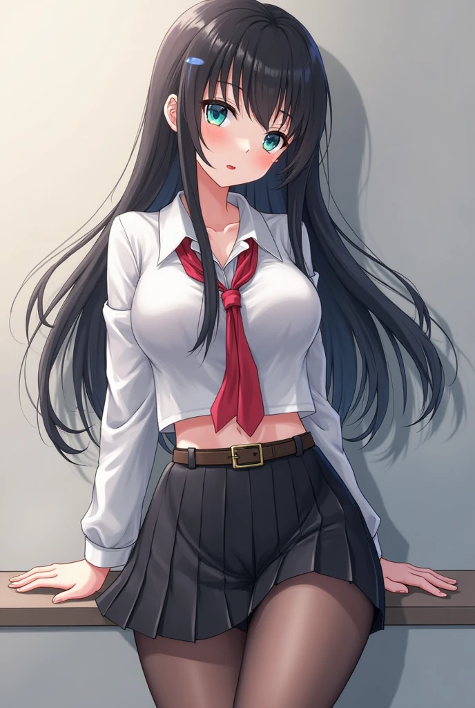 intricate detailed portrait of a girl with long black hair and bangs, wearing a very short skirt and a white shirt that is wet and see-through, revealing her ass and nipples, beautiful detailed eyes, beautiful detailed lips, extremely detailed face, long eyelashes, elegant pose, beautiful expression, realistic, photorealistic, 8k, high quality, masterpiece, award winning art, chiaroscuro lighting, dramatic lighting, cinematic, vibrant colors, dramatic colors, anime like