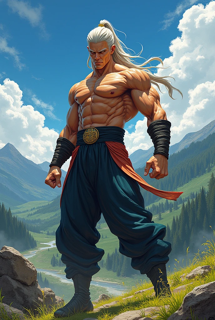 Axel has an imposing stature, with about 2,20 meters high. Her long, white hair falls in voluminous waves, adding a touch of elegance to your look. He has a very strong physique, with well defined muscles. Axel is often shirtless, showing off his impressive musculature. Her mahwa style is reflected in her overall appearance., with attractive and expressive facial features.
