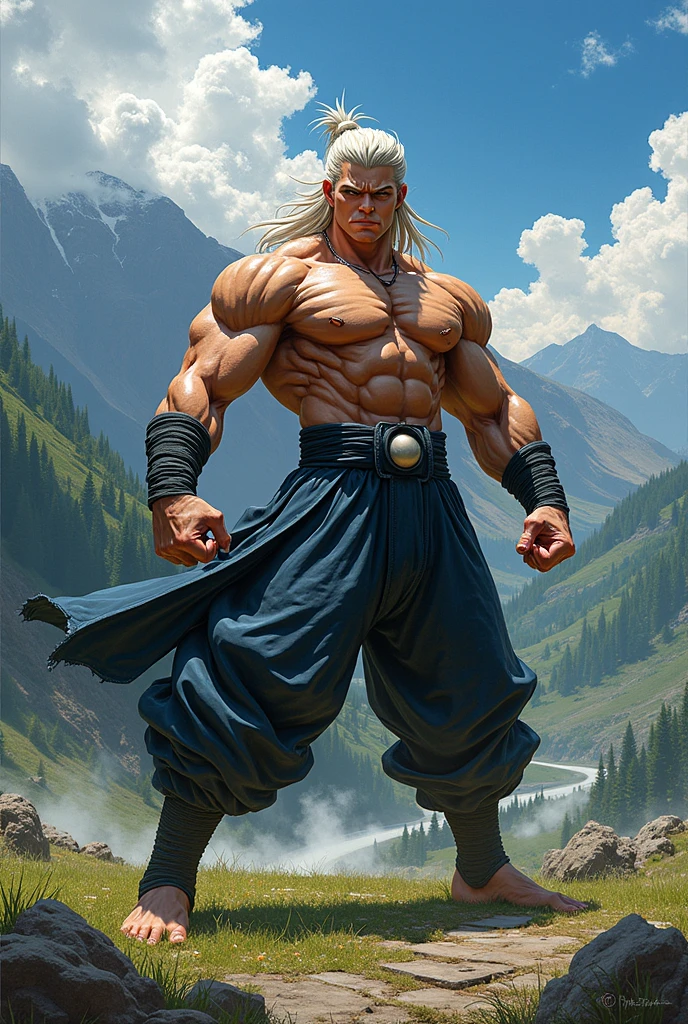7 feet tall muscular handsome guy with white hair