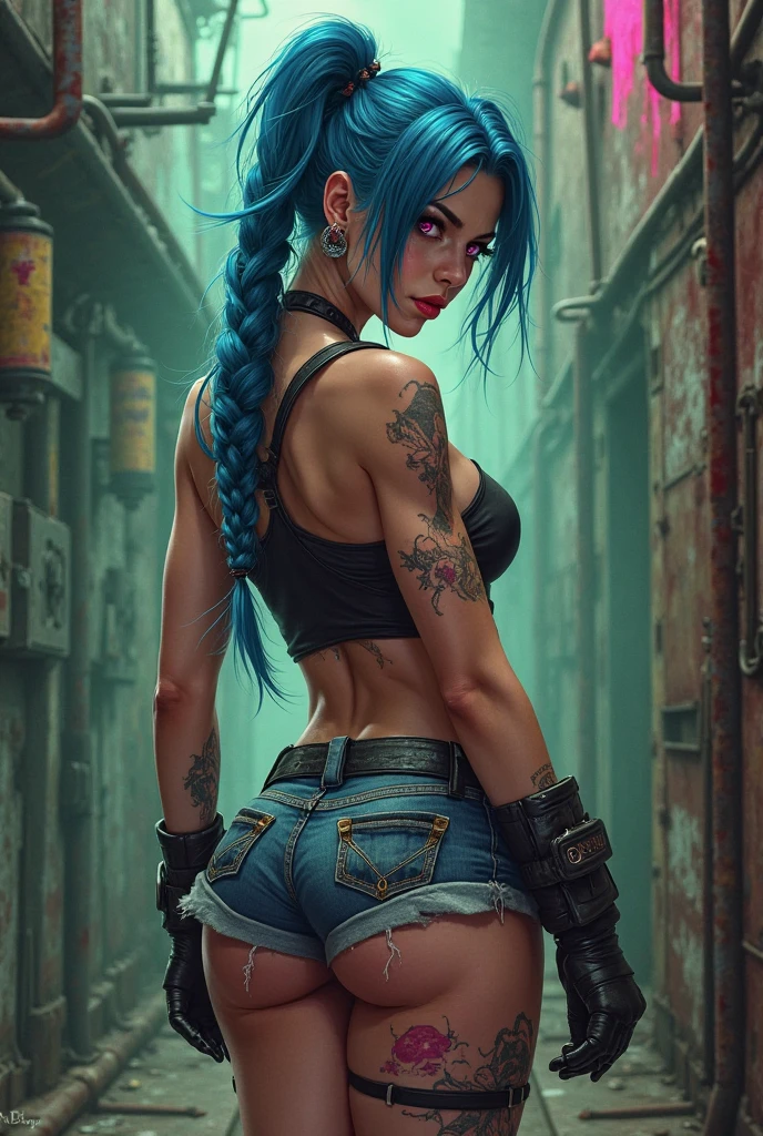 ((best quality)), ((masterpiece)), ((realistic)), (detailed), portrait, full body shot, young female Viking, back view, Viking tattoos, muscular, wearing Viking bikini, highly detailed skin, looking at the viewer, Viking art, stunning gradient colors, no watermark signature, detailed background, Viking city, alley, dark alley, closed mouth, insanely detailed, , ((masterpiece)), absurdres, HDR